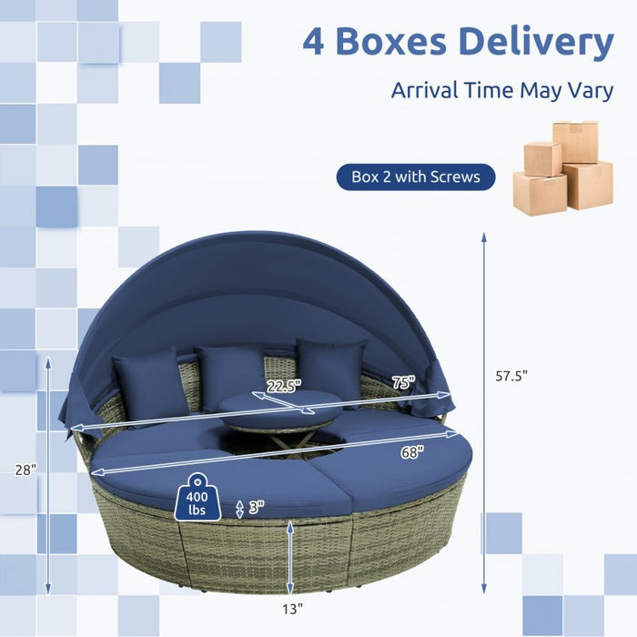 Costway Navy Blue Outdoor Daybed with Canopy - Features Retractable Canopy and Cushions
