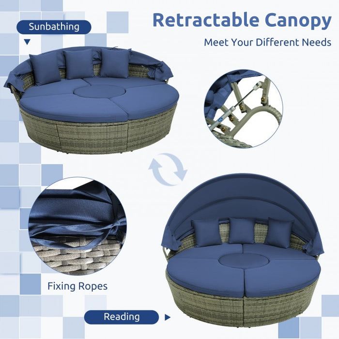 Costway Navy Blue Outdoor Daybed with Canopy - Features Retractable Canopy and Cushions