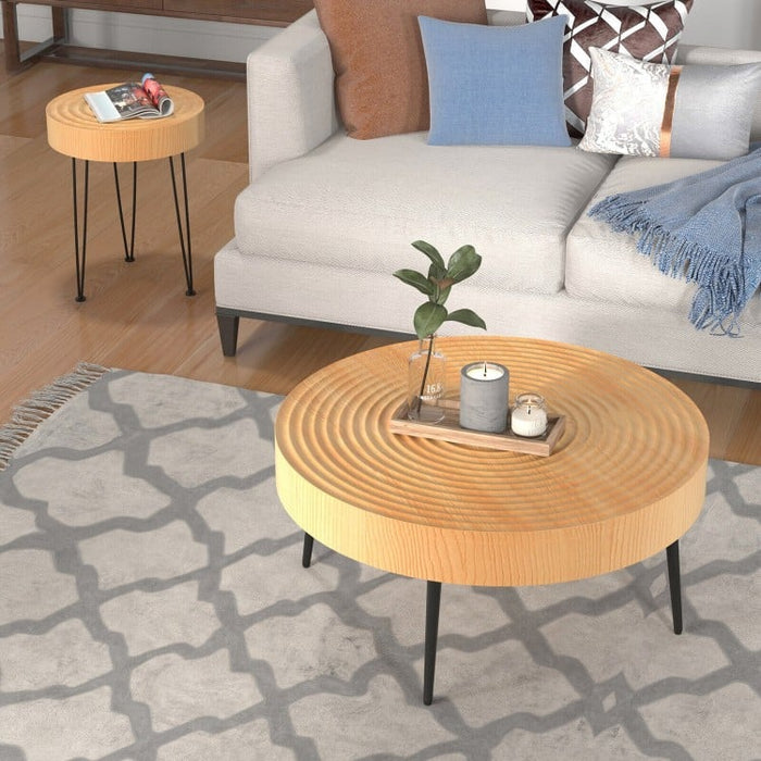 Modern Minimalist Round Solid Wood Coffee Table Set - 2-Piece, Ideal for Living Room