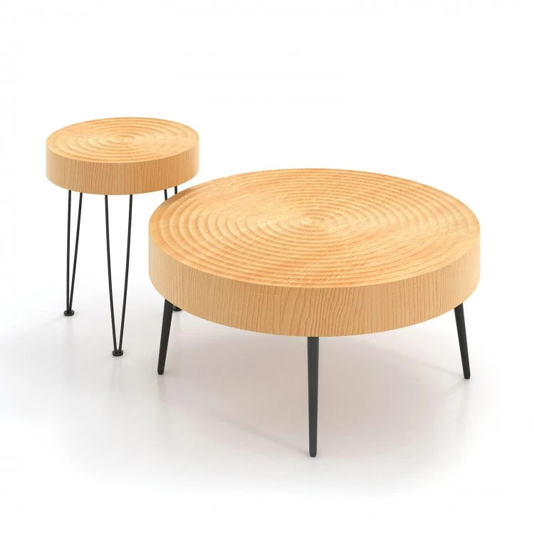 Modern Minimalist Round Solid Wood Coffee Table Set - 2-Piece, Ideal for Living Room