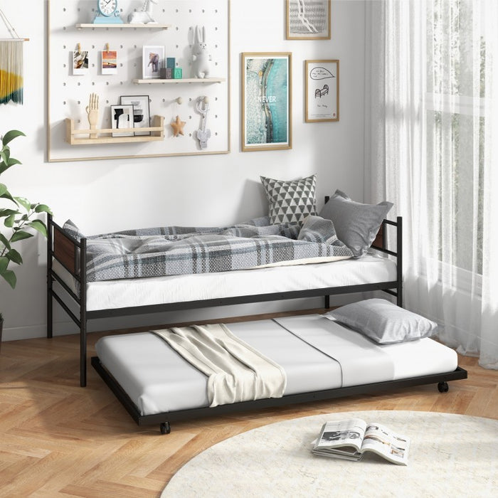 Industrial-Style Metal Sofa Bed Frame with Pull-Out Bed