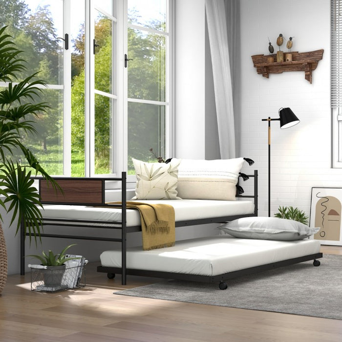 Industrial-Style Metal Sofa Bed Frame with Pull-Out Bed