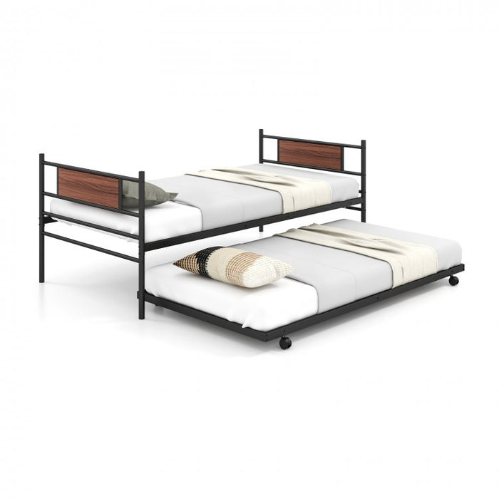 Industrial-Style Metal Sofa Bed Frame with Pull-Out Bed