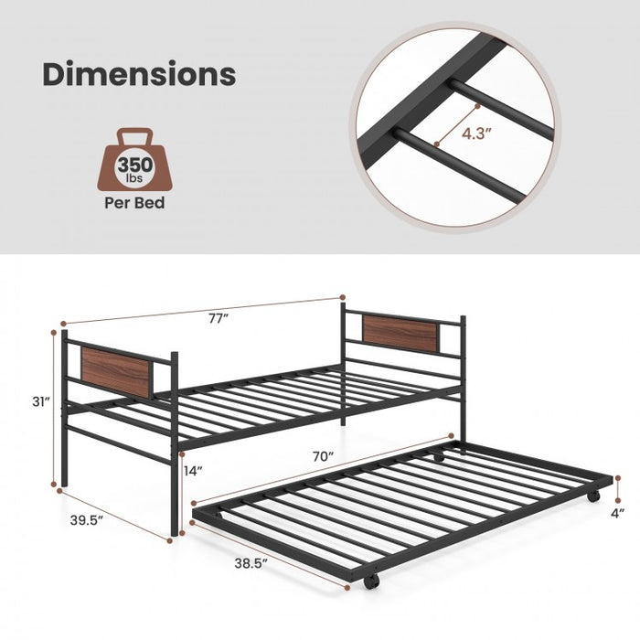 Industrial-Style Metal Sofa Bed Frame with Pull-Out Bed