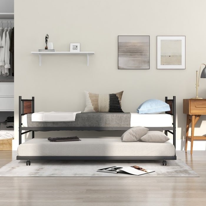 Industrial-Style Metal Sofa Bed Frame with Pull-Out Bed