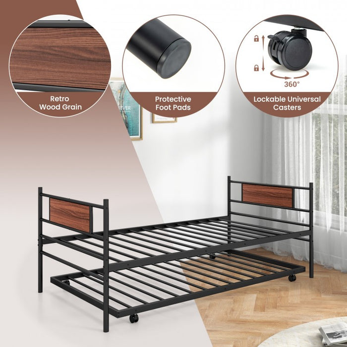 Industrial-Style Metal Sofa Bed Frame with Pull-Out Bed