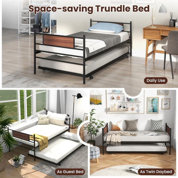Industrial-Style Metal Sofa Bed Frame with Pull-Out Bed