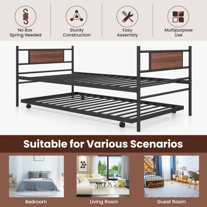 Industrial-Style Metal Sofa Bed Frame with Pull-Out Bed