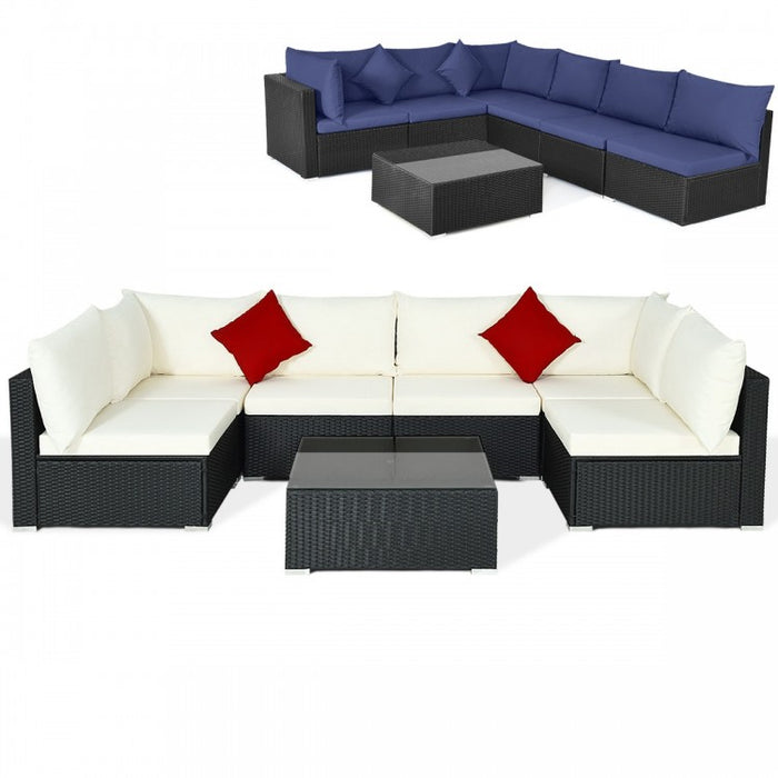 Costway 7-Piece Section Couch Set with Glass Coffee Table - Suitable for Backyard, Garden, and Party Gatherings