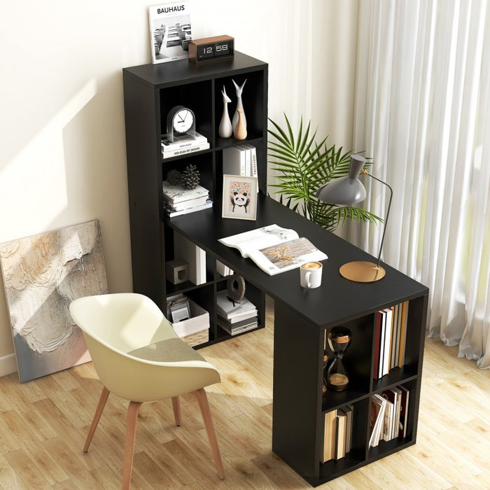 Modern Black Bedroom Desk with Bookshelves for Office Computer