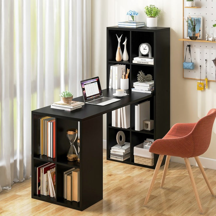 Modern Black Bedroom Desk with Bookshelves for Office Computer