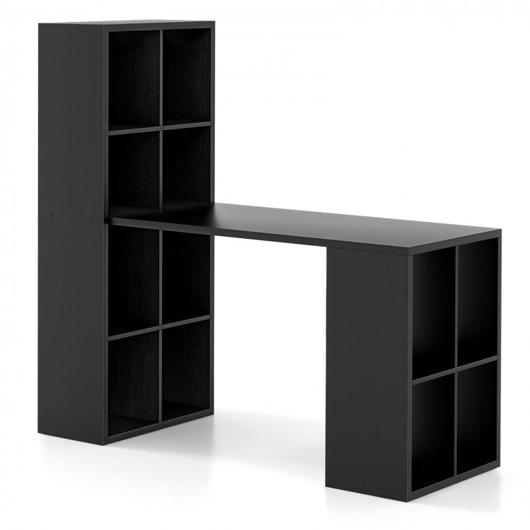 Modern Black Bedroom Desk with Bookshelves for Office Computer