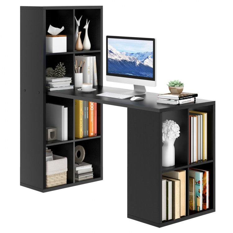 Modern Black Bedroom Desk with Bookshelves for Office Computer