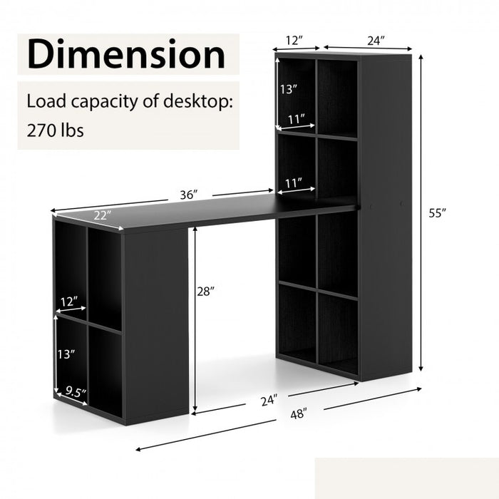 Modern Black Bedroom Desk with Bookshelves for Office Computer