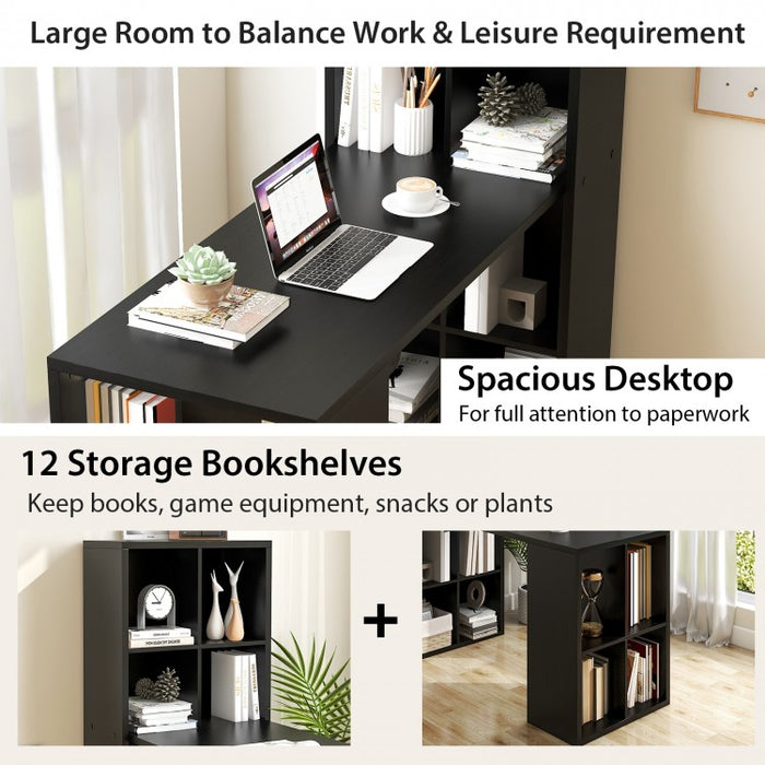 Modern Black Bedroom Desk with Bookshelves for Office Computer