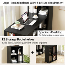 Charger l&#39;image dans la galerie, Modern Black Bedroom Desk with Bookshelves for Office Computer
