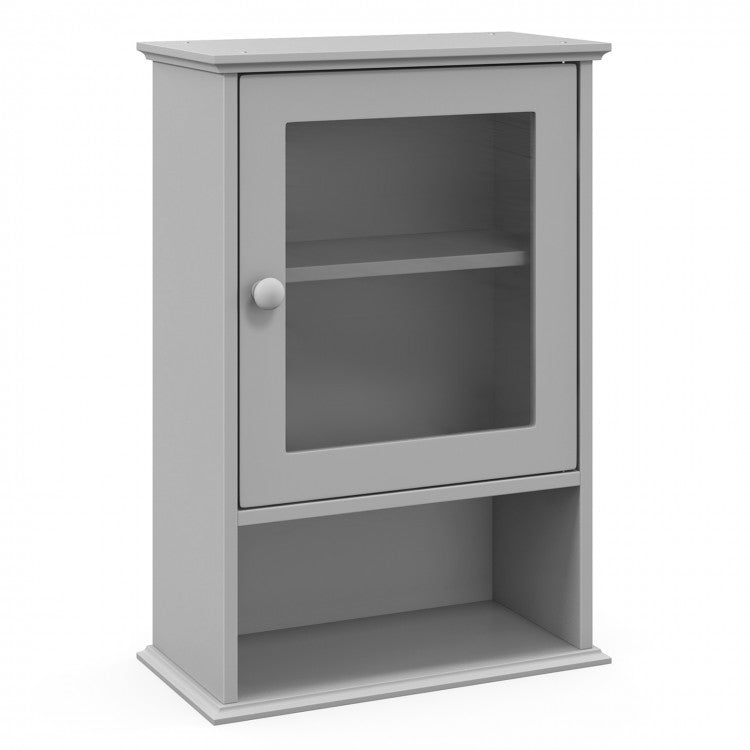 Gray Wall-Mounted Bathroom Storage Cabinet with Doors and Open Shelves