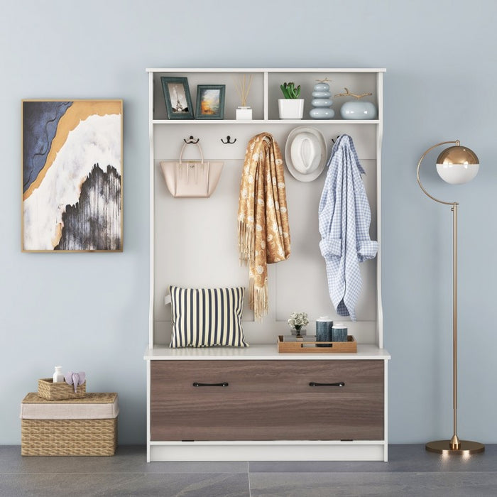 3-in-1 Living Room, Hallway, Bedroom Coat Rack Cabinet with Bench and Hooks