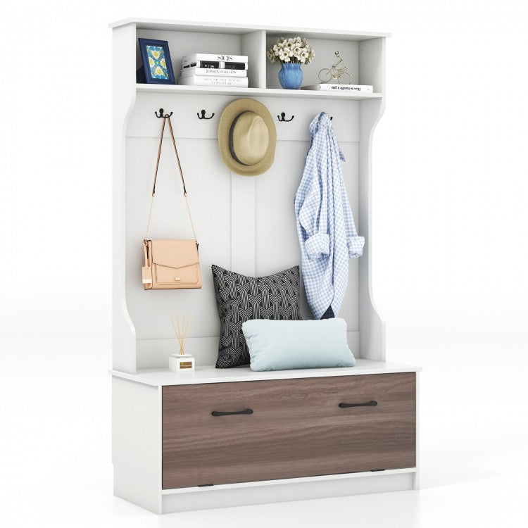 3-in-1 Living Room, Hallway, Bedroom Coat Rack Cabinet with Bench and Hooks