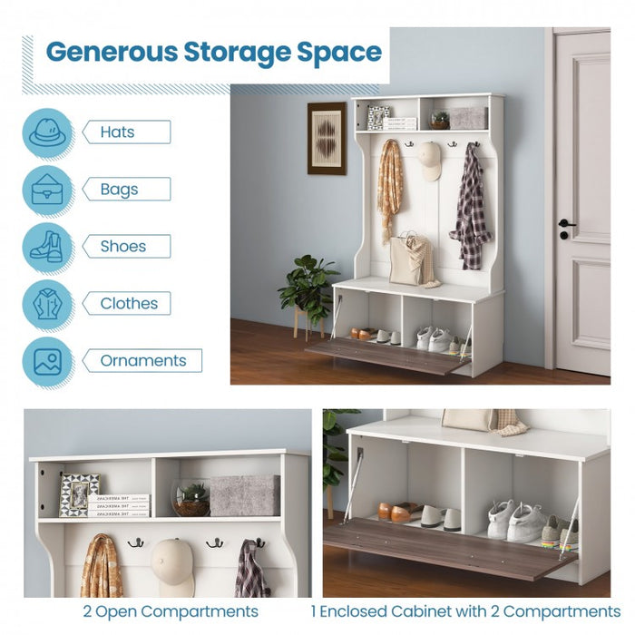 3-in-1 Living Room, Hallway, Bedroom Coat Rack Cabinet with Bench and Hooks