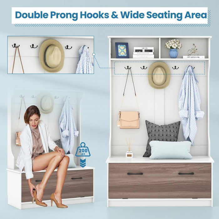3-in-1 Living Room, Hallway, Bedroom Coat Rack Cabinet with Bench and Hooks