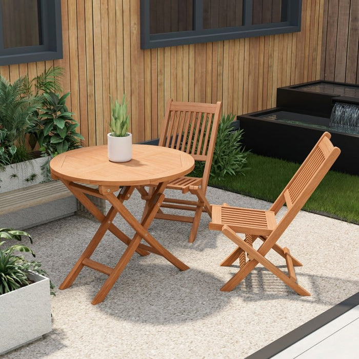 Costway Outdoor Wood Round Dining Table Folding Coffee Table - Suitable for Patio, Backyard, Garden, and Pool