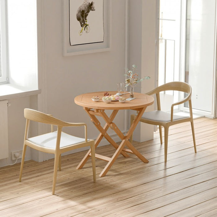 Costway Outdoor Wood Round Dining Table Folding Coffee Table - Suitable for Patio, Backyard, Garden, and Pool