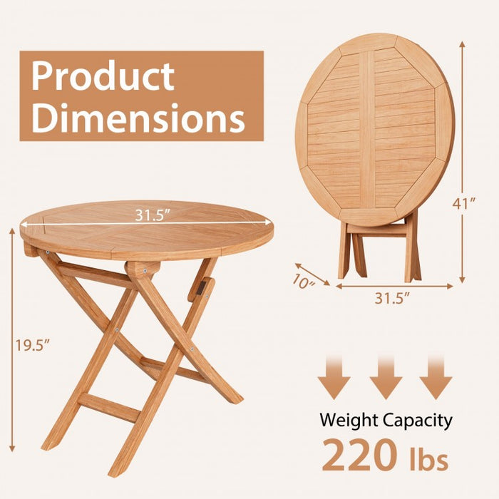 Costway Outdoor Wood Round Dining Table Folding Coffee Table - Suitable for Patio, Backyard, Garden, and Pool
