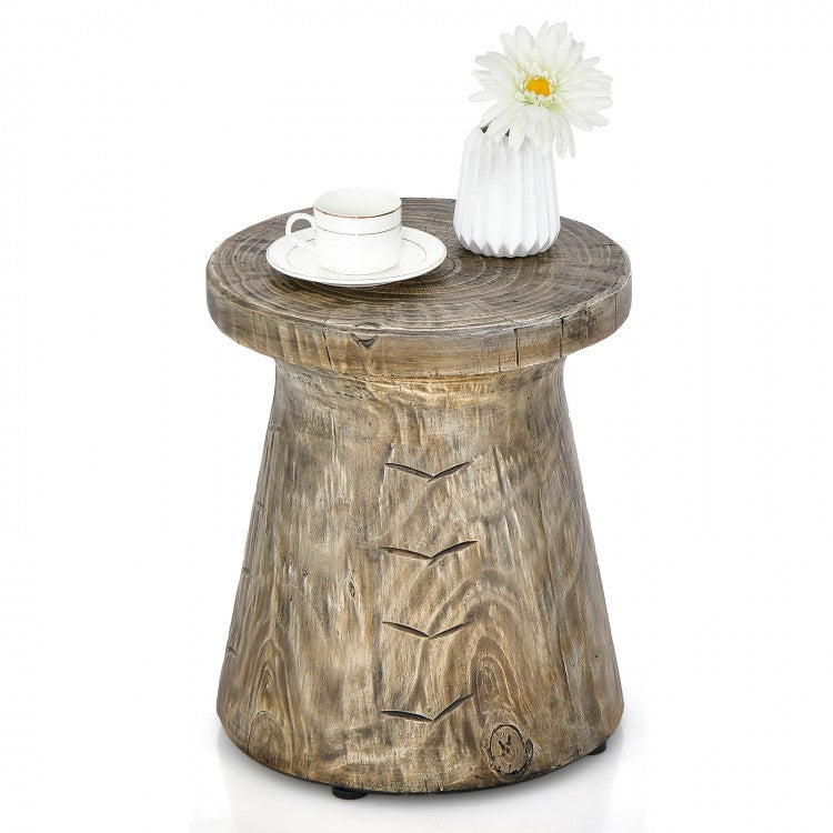 Costway Outdoor Natural Wood-Look Small Side Table with Stump Design - Suitable for Patio, Garden, and Porch