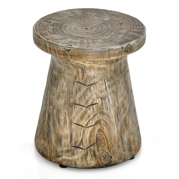 Costway Outdoor Natural Wood-Look Small Side Table with Stump Design - Suitable for Patio, Garden, and Porch