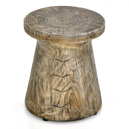 Costway Outdoor Natural Wood-Look Small Side Table with Stump Design - Suitable for Patio, Garden, and Porch