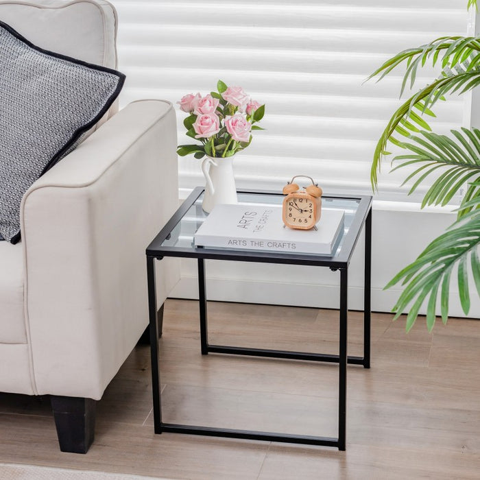 Costway Black Side Table with Glass Top - Coffee Table Suitable for Living Room, Cafe, and Garden