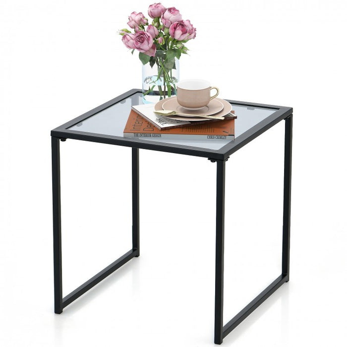 Costway Black Side Table with Glass Top - Coffee Table Suitable for Living Room, Cafe, and Garden