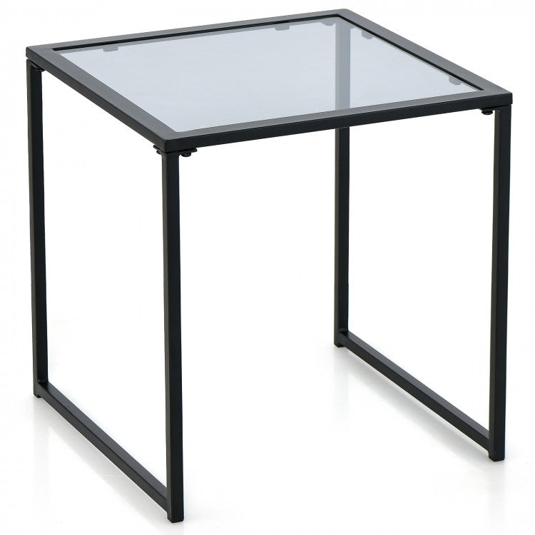 Costway Black Side Table with Glass Top - Coffee Table Suitable for Living Room, Cafe, and Garden