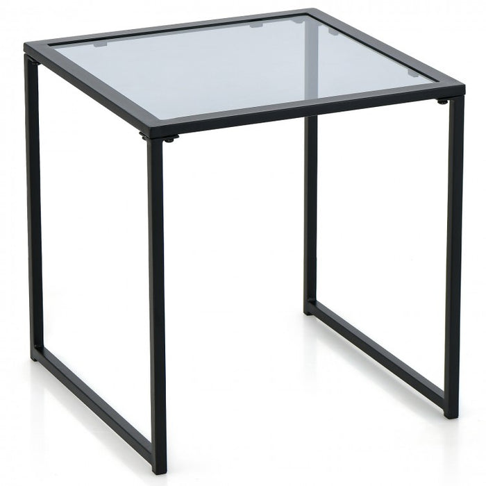 Costway Black Side Table with Glass Top - Coffee Table Suitable for Living Room, Cafe, and Garden