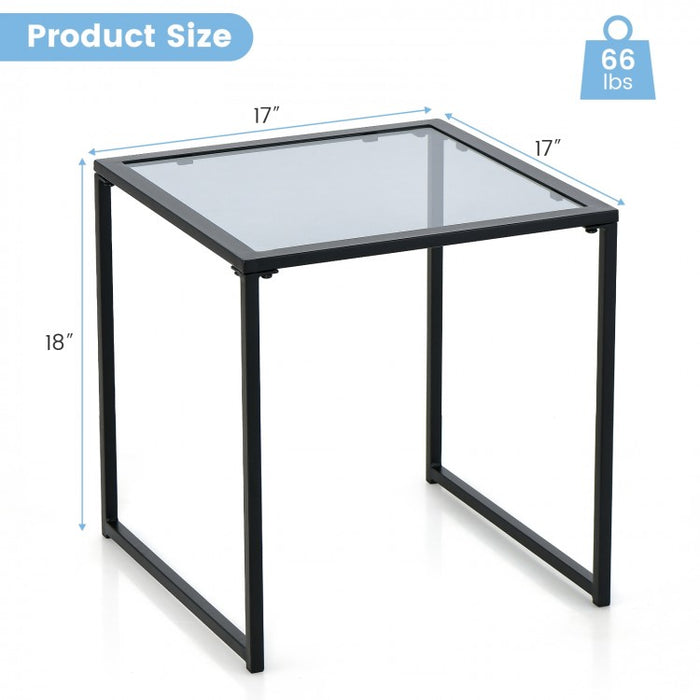 Costway Black Side Table with Glass Top - Coffee Table Suitable for Living Room, Cafe, and Garden