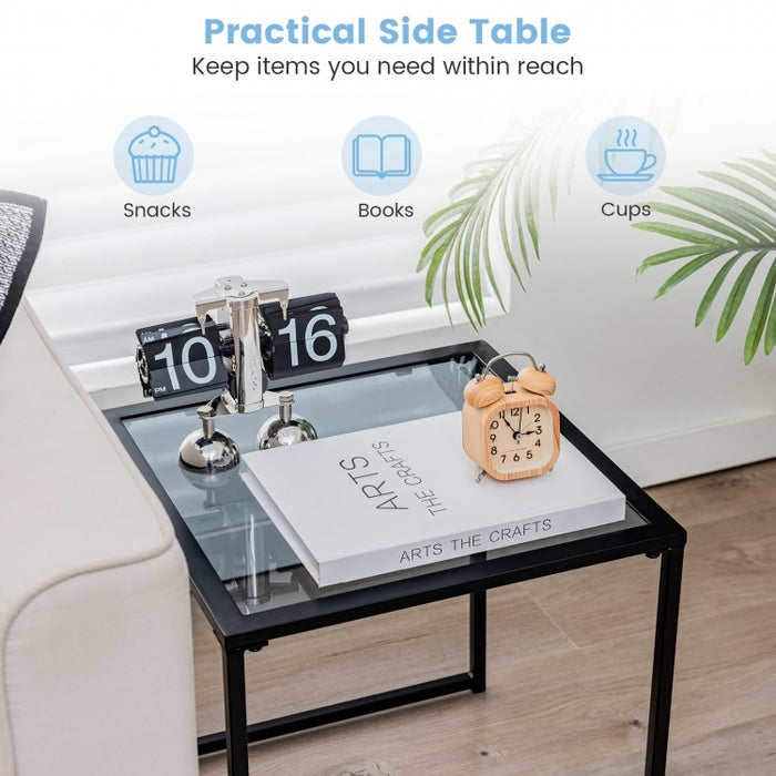 Costway Black Side Table with Glass Top - Coffee Table Suitable for Living Room, Cafe, and Garden