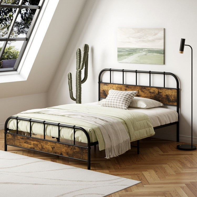 Country-Style Vintage Metal Bed Frame with Headboard