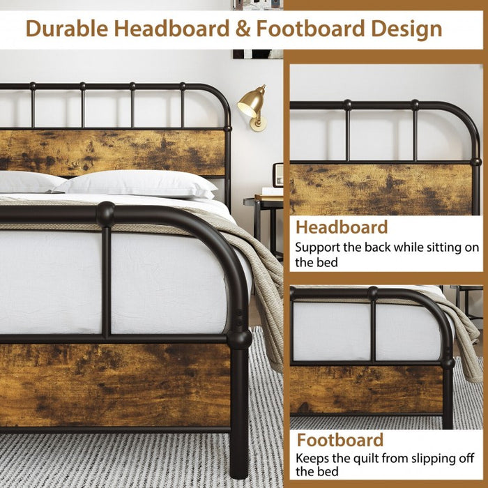 Country-Style Vintage Metal Bed Frame with Headboard