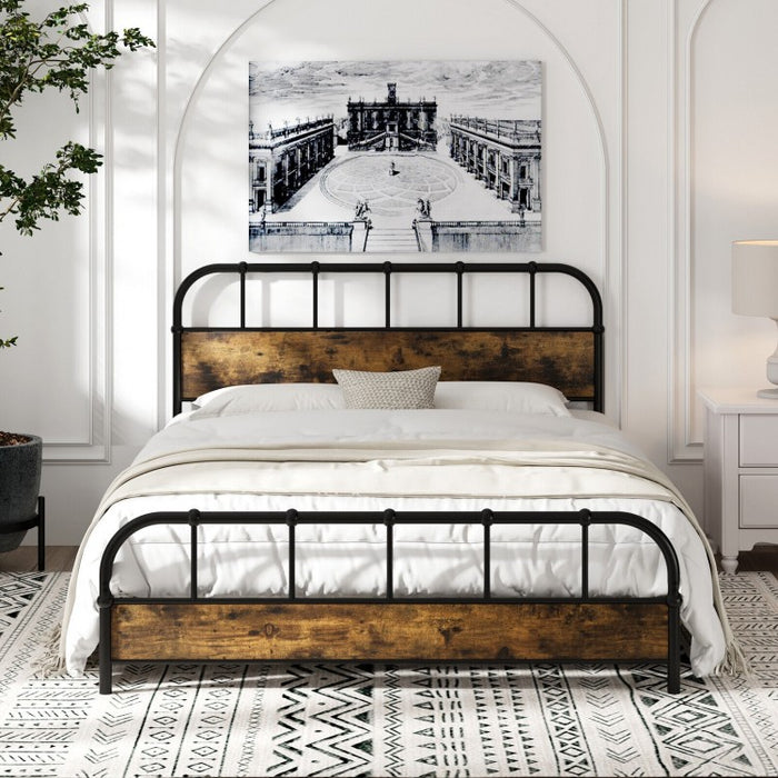 Country-Style Vintage Metal Bed Frame with Headboard