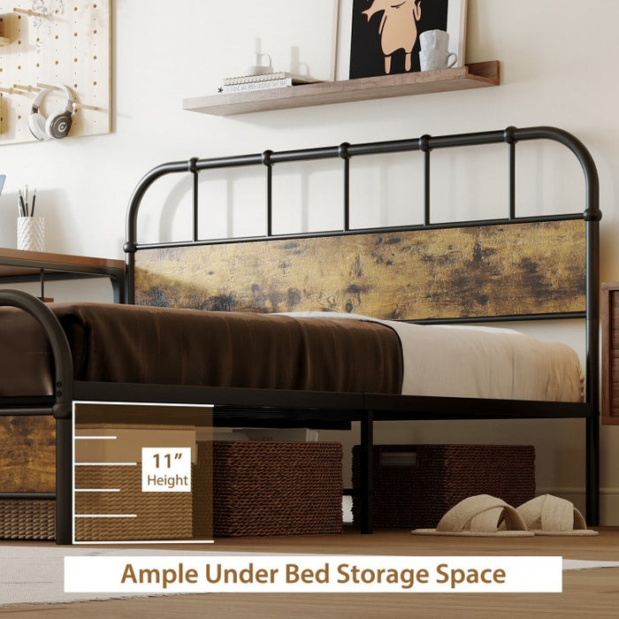 Country-Style Vintage Metal Bed Frame with Headboard