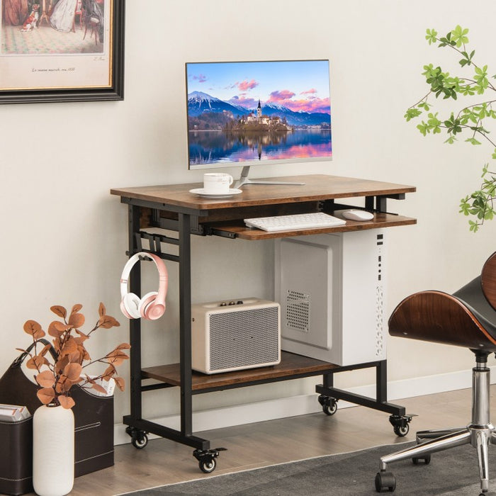 Rolling Computer Desk with Pullout Keyboard Tray for Office