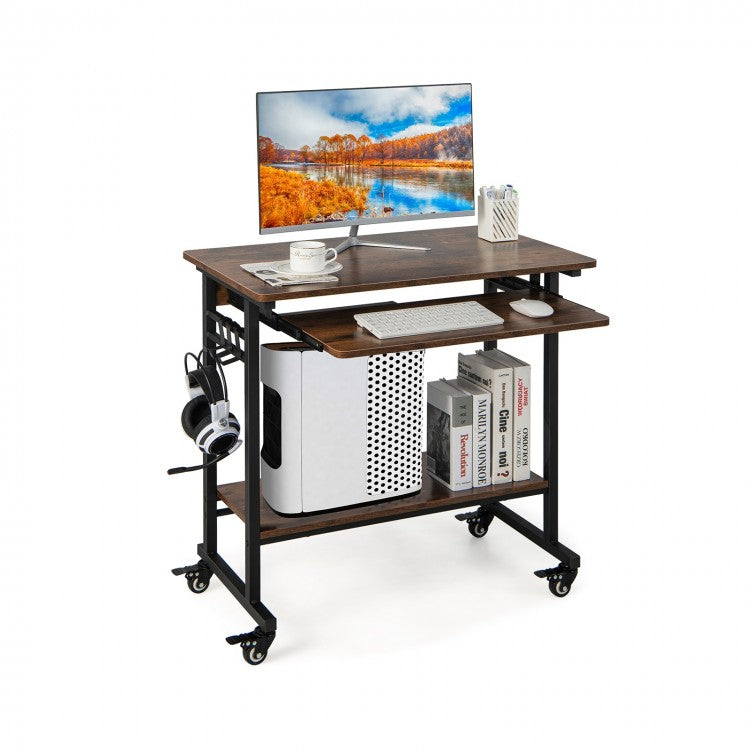 Rolling Computer Desk with Pullout Keyboard Tray for Office