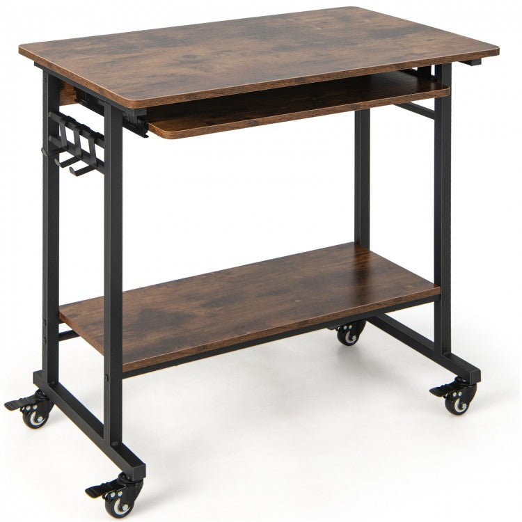 Rolling Computer Desk with Pullout Keyboard Tray for Office