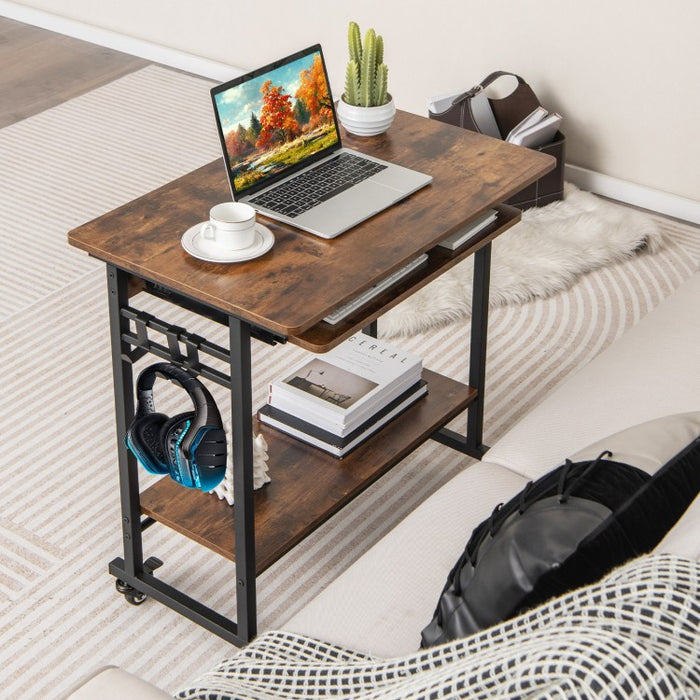 Rolling Computer Desk with Pullout Keyboard Tray for Office