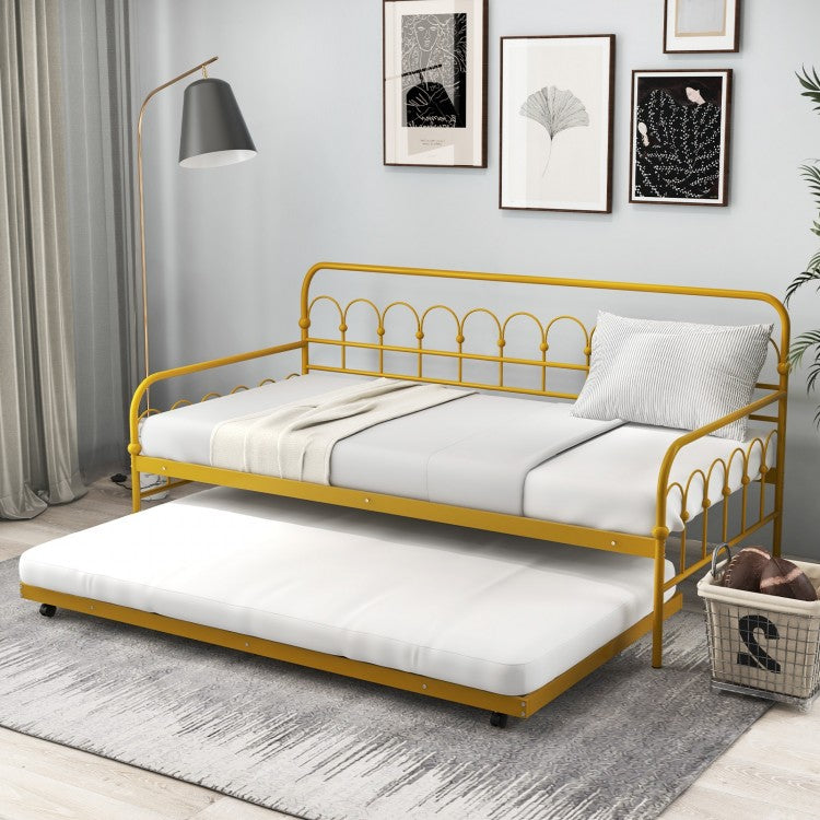 Modern Minimalist Golden Metal Sofa Bed Frame with Pull out Trundle