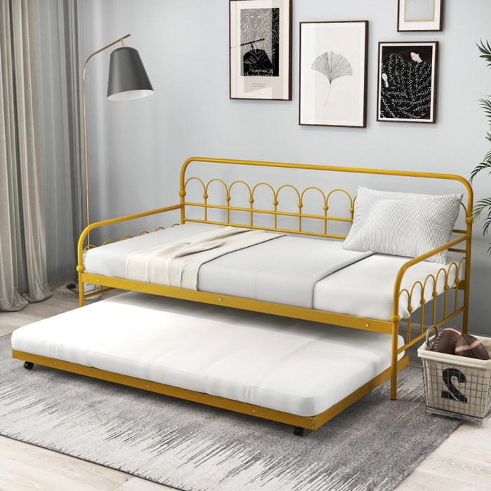 Modern Minimalist Golden Metal Sofa Bed Frame with Pull out Trundle