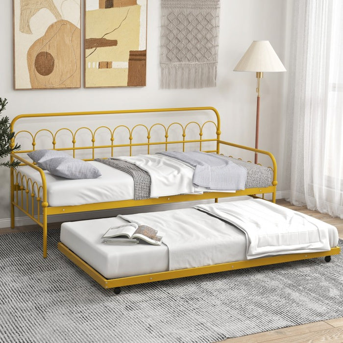 Modern Minimalist Golden Metal Sofa Bed Frame with Pull out Trundle
