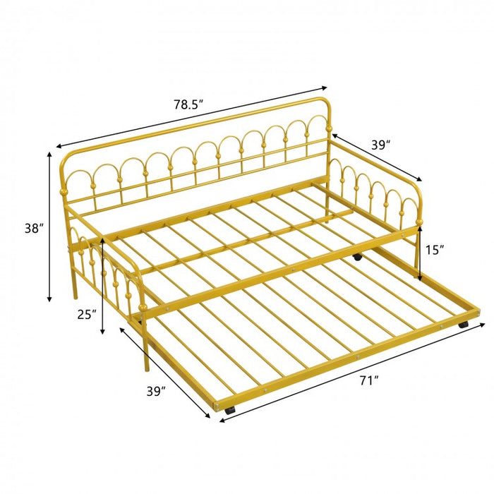 Modern Minimalist Golden Metal Sofa Bed Frame with Pull out Trundle