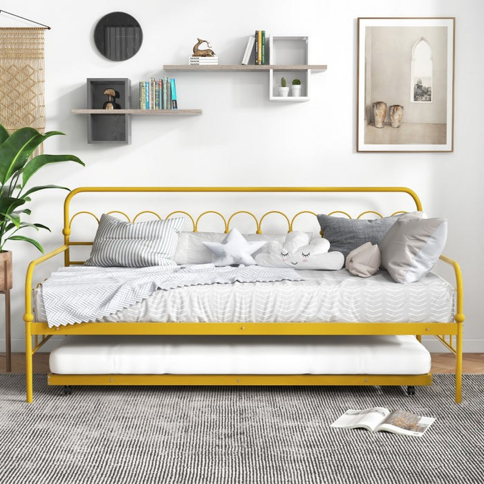Modern Minimalist Golden Metal Sofa Bed Frame with Pull out Trundle